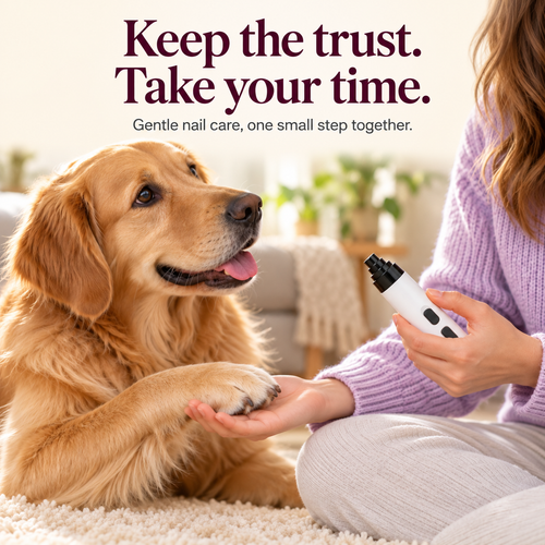Keep the trust. Take your time. Gentle nail care, one small step together.